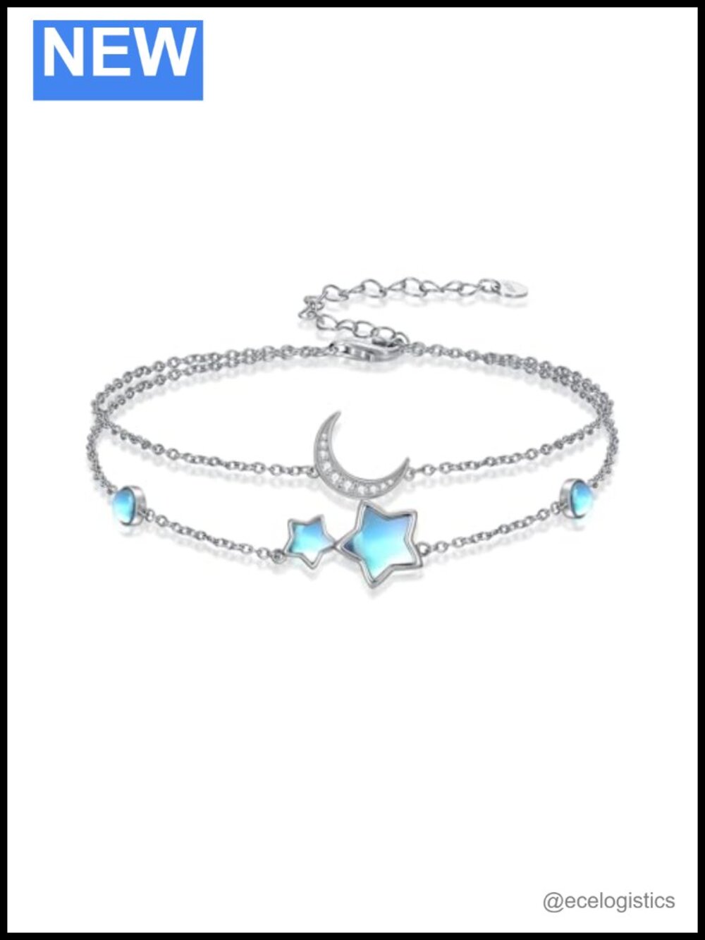 Moon Stars Bracelet Women Dainty Moonstone Sterling Silver 925